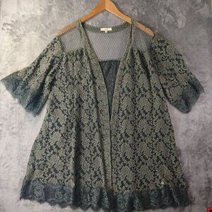 Easel Womens Floral Cardigan Size M Moss Green Garden Lace Moody Fairy Grunge
